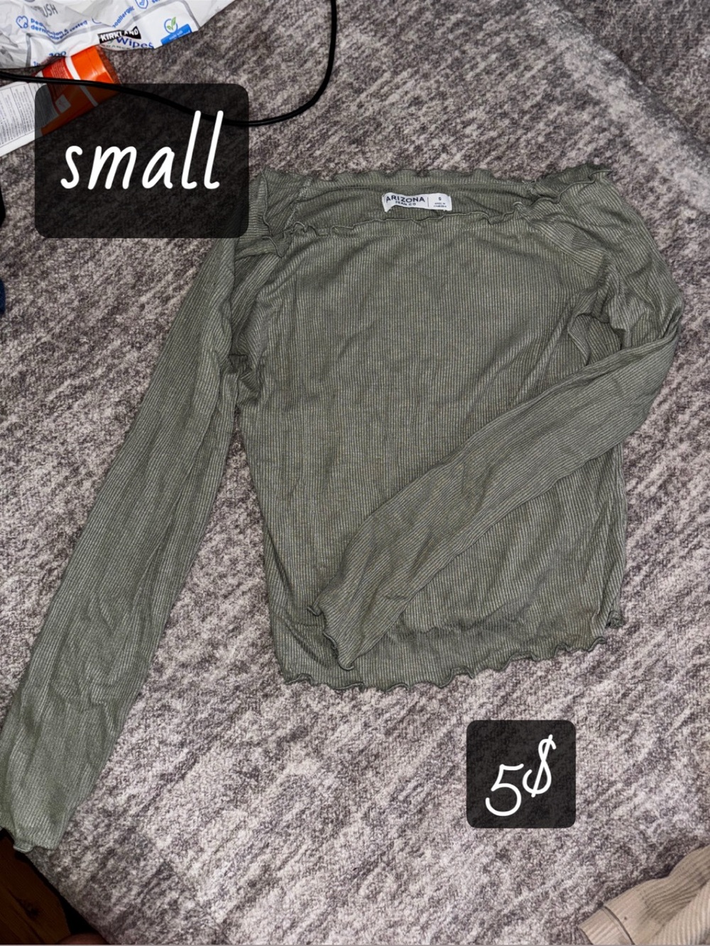 Arizona Jean Company Olive Ribbed Off-Shoulder Long Sleeve Top